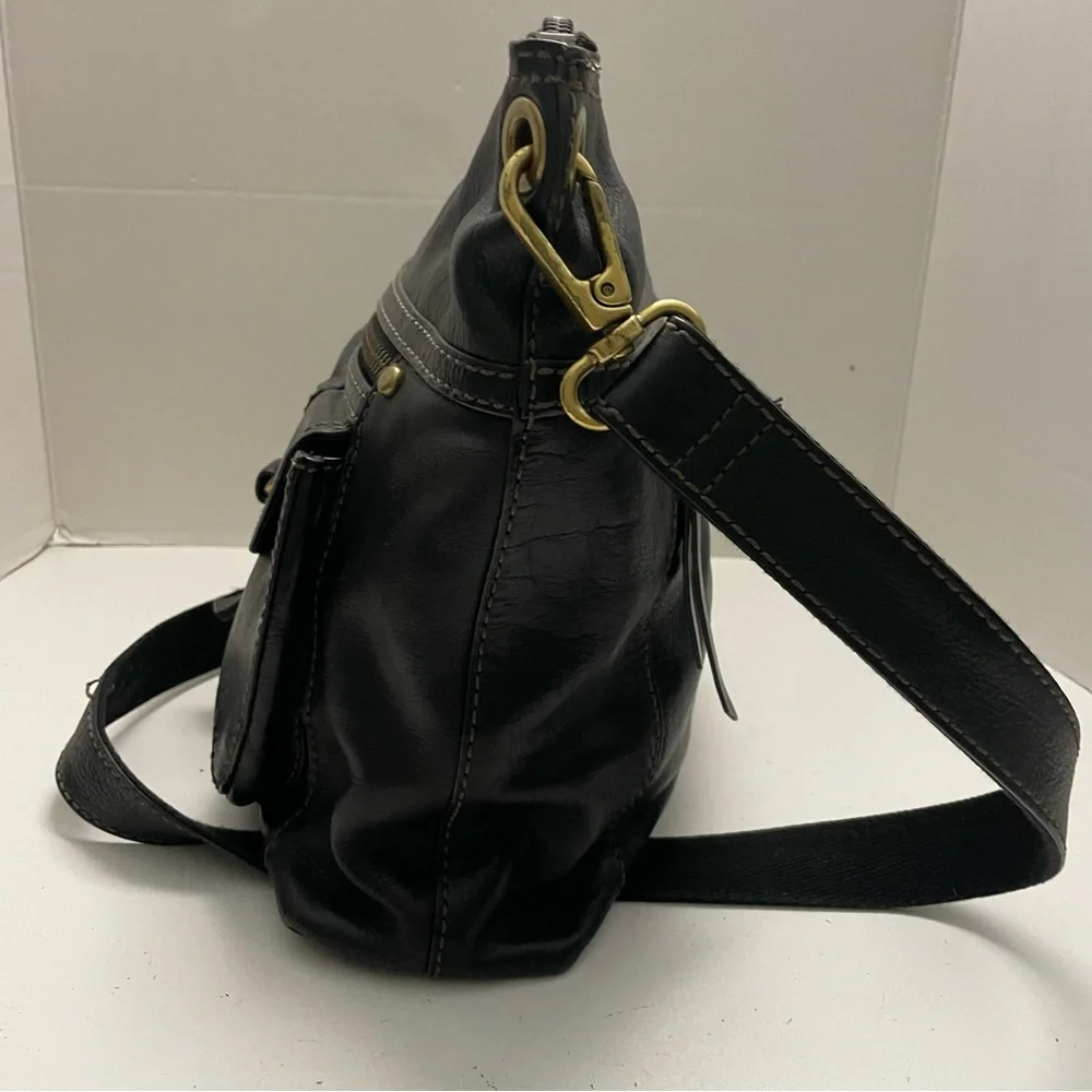 Vintage Fossil Purse Crossbody Leather Pockets Buckle Adjustable Black Bronze - Picture 5 of 16